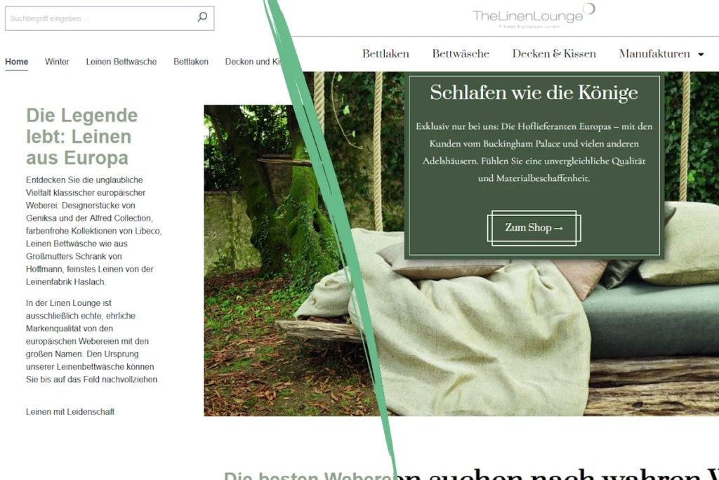 Linenshop Vorher/Nachher